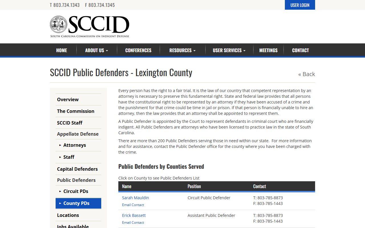 Lexington County Clerk of Court SCCID public defender list
