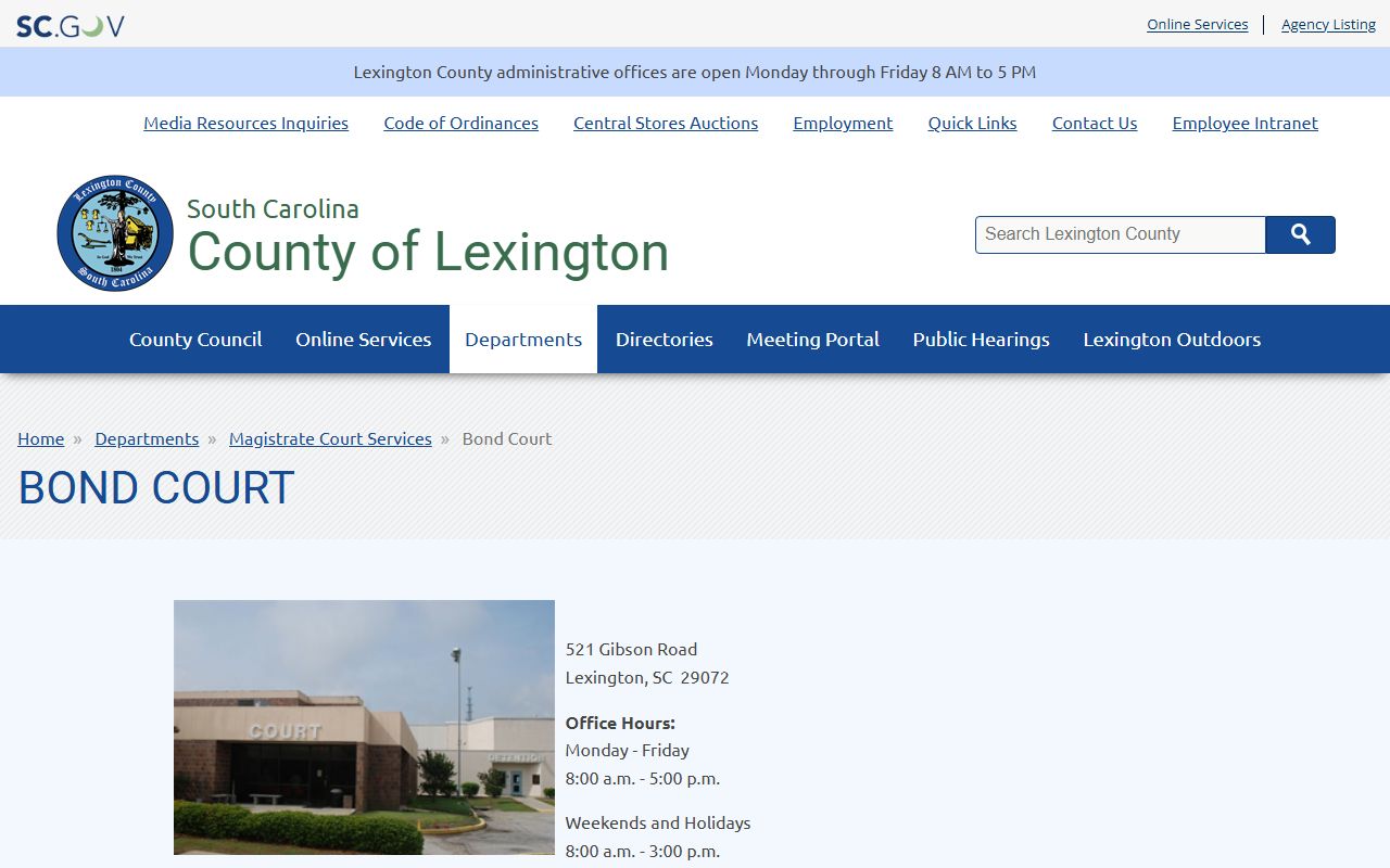 Lexington County court dockets Bond Court schedule page