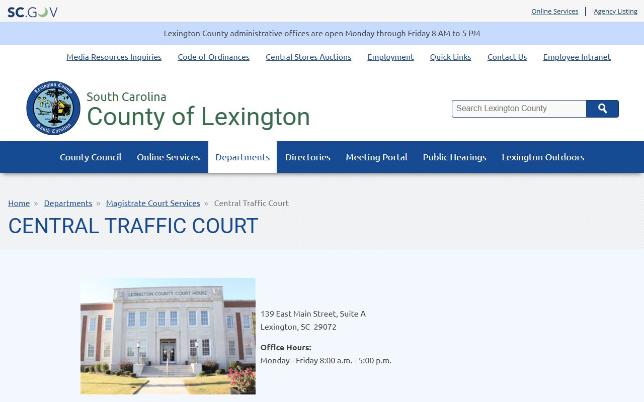 Lexington County court dockets Central Traffic Court page