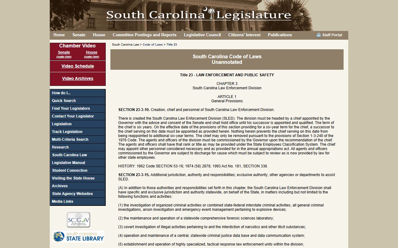 Lexington County arrest records SC SLED and registry statutes