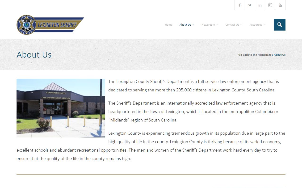 Lexington County arrest records Sheriff's Department about page