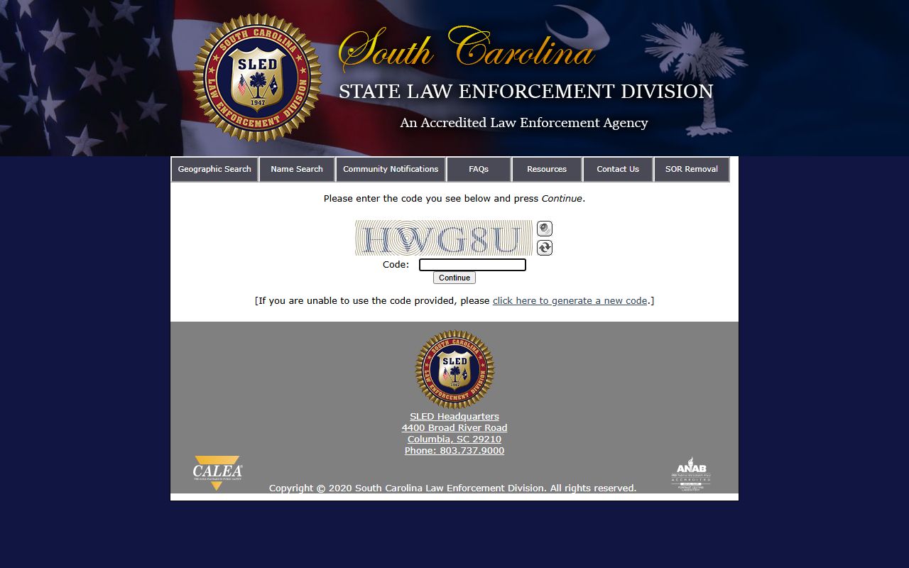 Lexington County arrest records SLED sex offender registry search