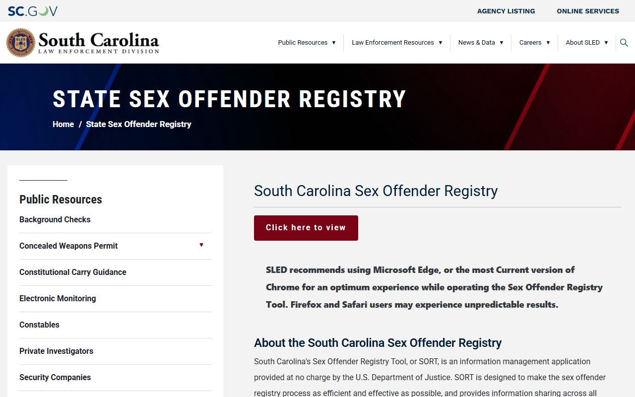 Lexington County arrest records SLED sex offender registry information