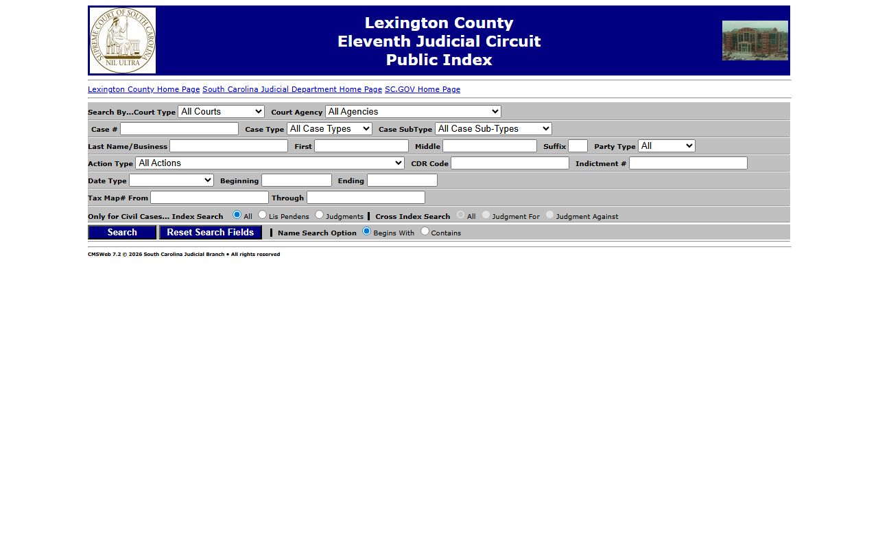 Lexington County court records Public Index search page