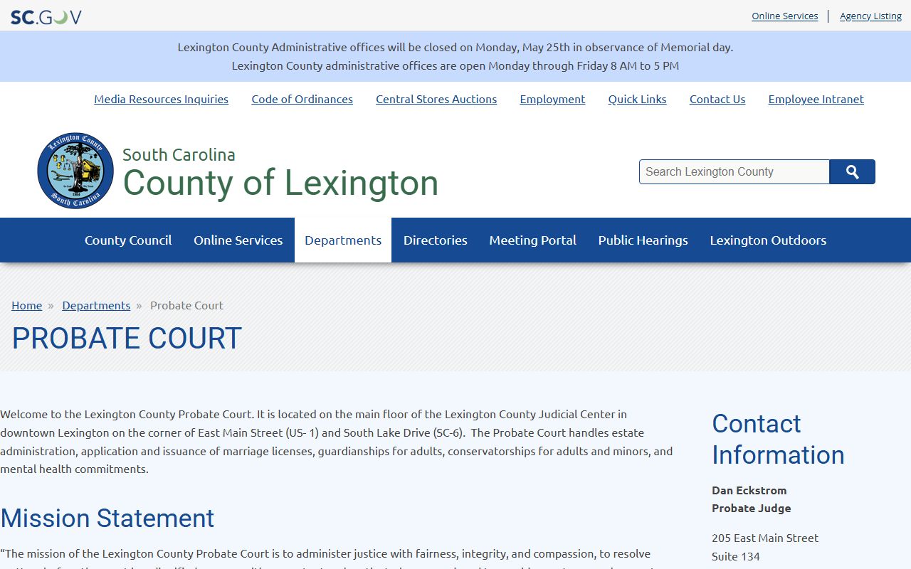 Lexington County court records Probate Court page