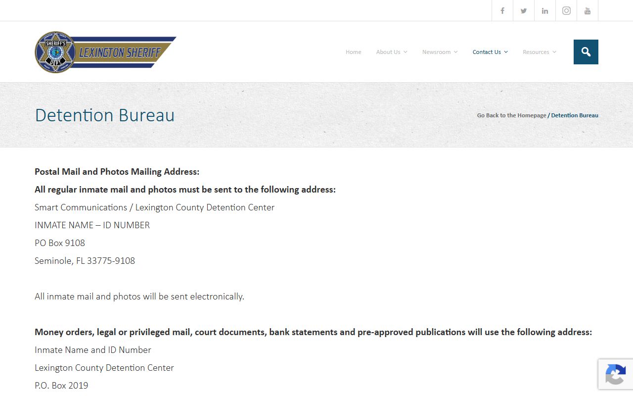 Lexington County inmate records Detention Bureau page