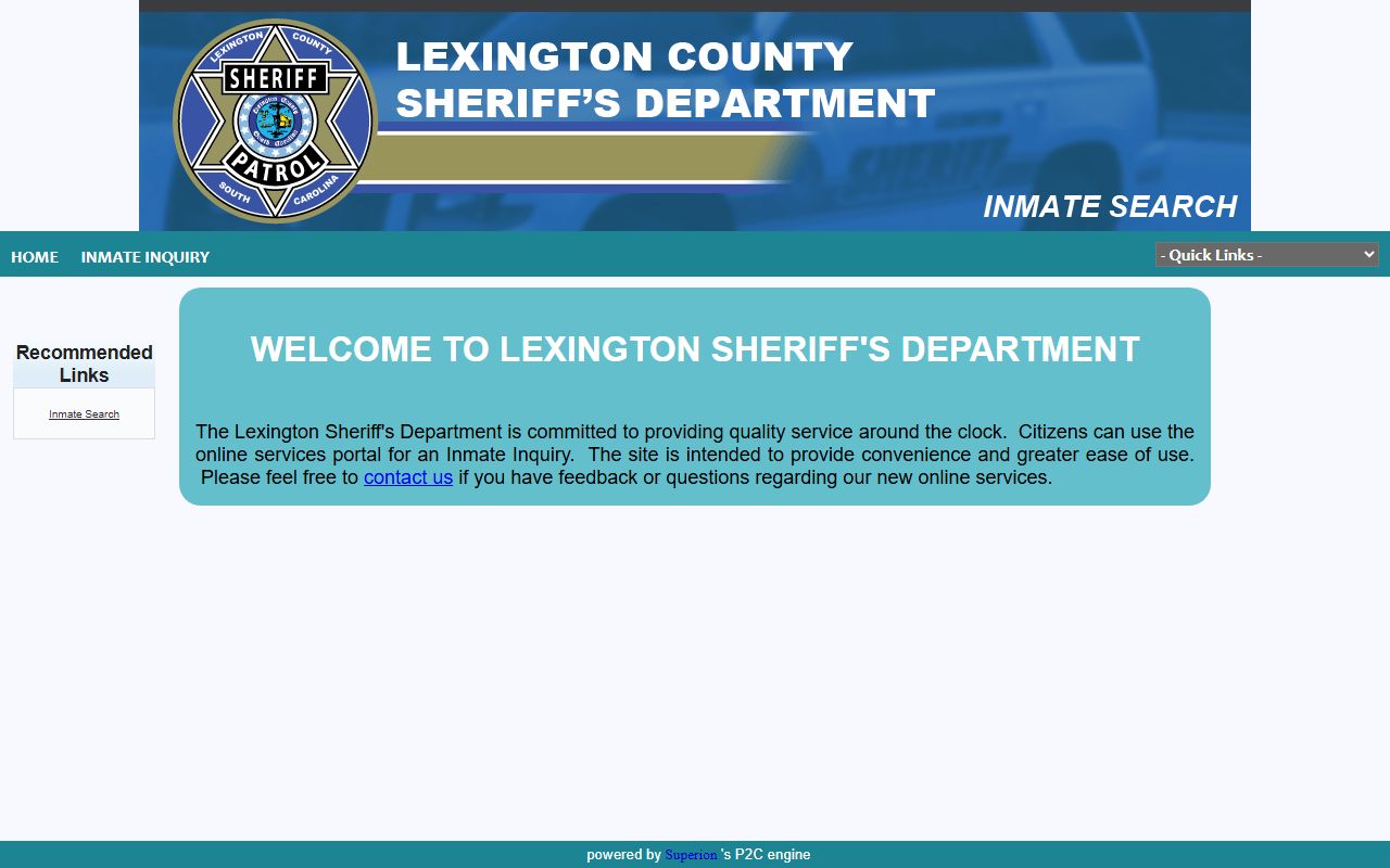 Lexington County inmate records Sheriff P2C portal homepage