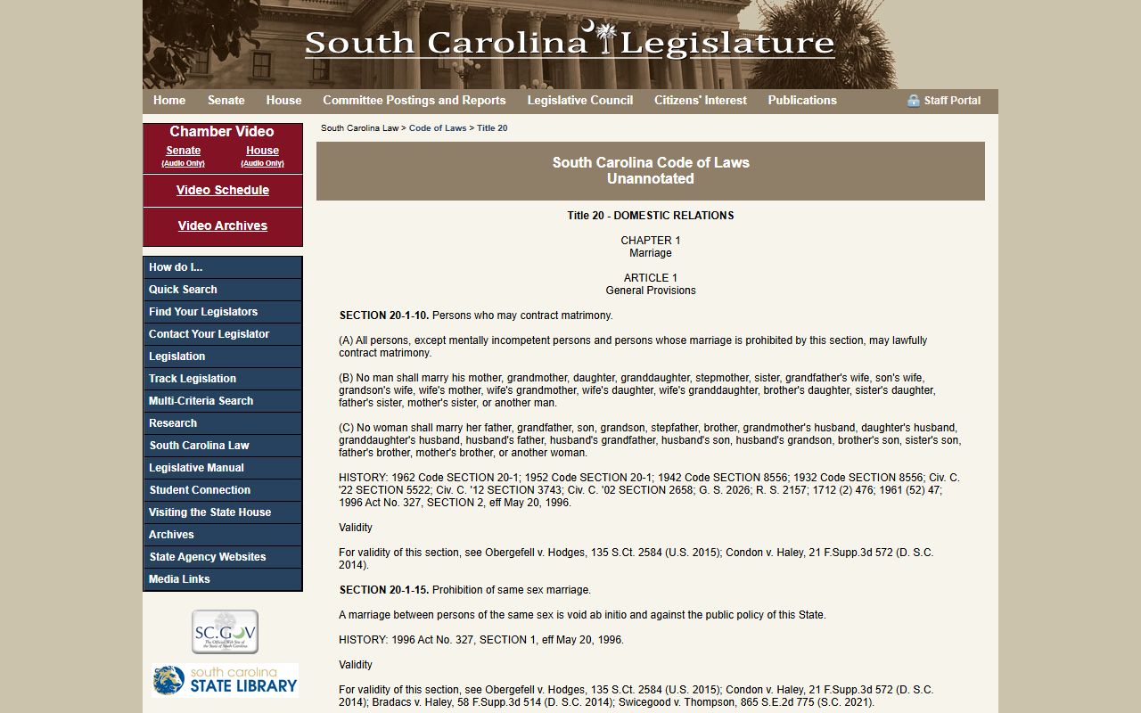 Lexington County marriage records South Carolina marriage statutes